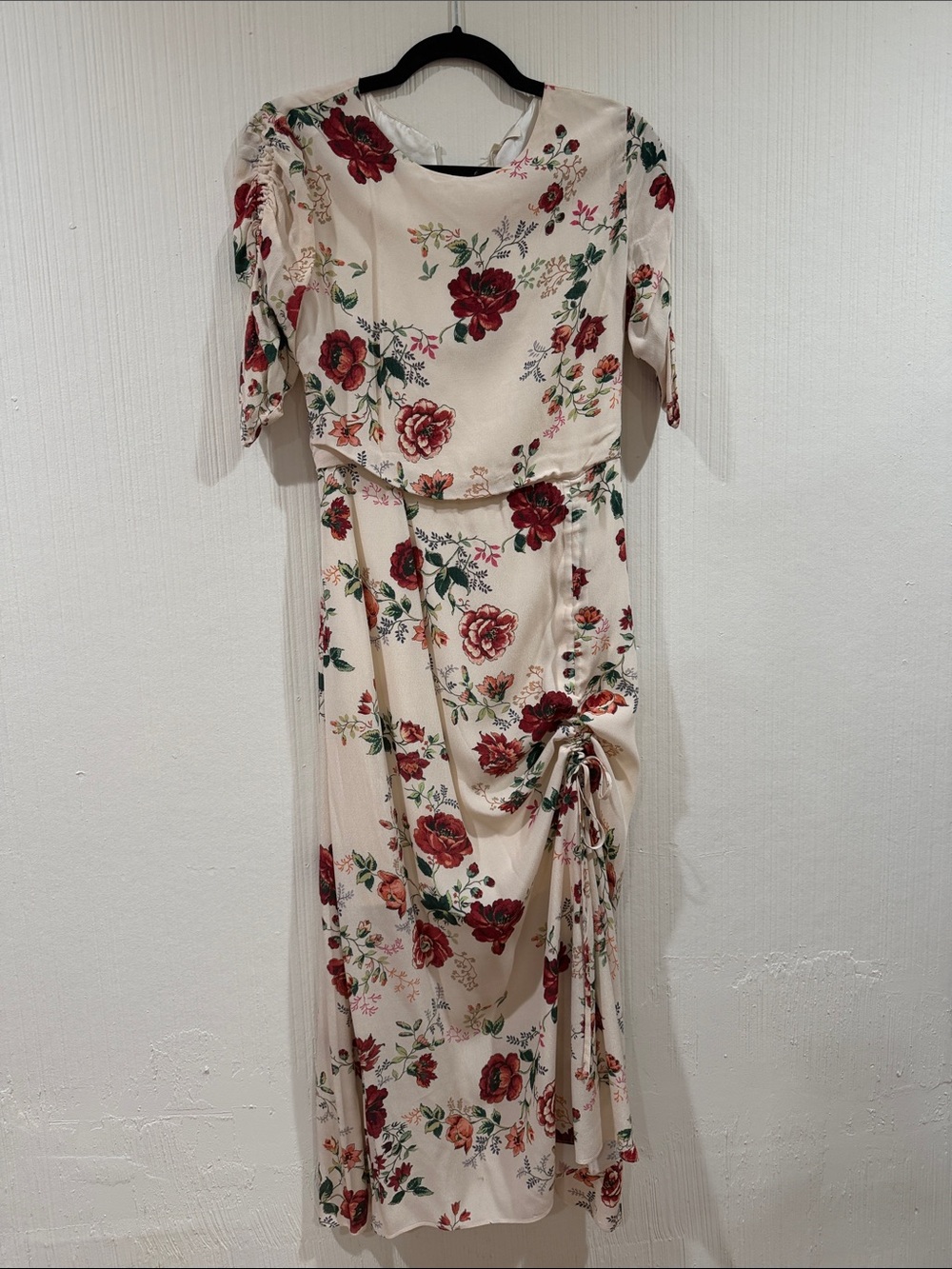 Maje Cream Maxi Dress with Red Floral Print